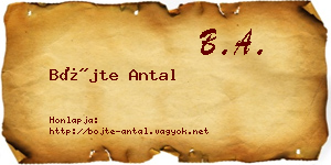 Böjte Antal névjegykártya